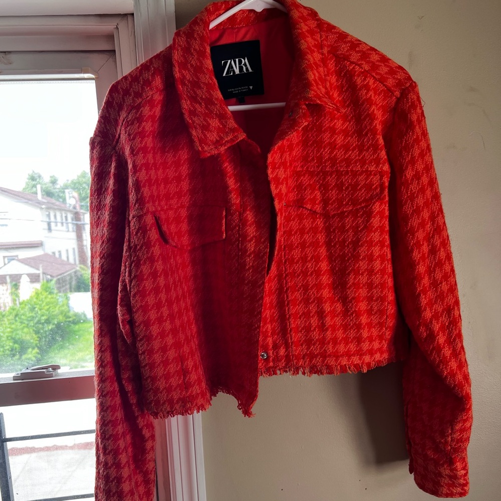 Orange Zara Houndstooth Jacket - Size XL